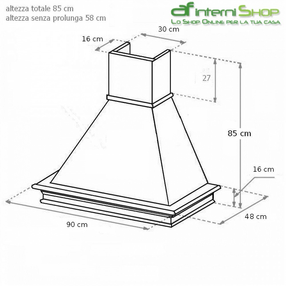 Acquista online Cappa cucina legno AGNY 90 frassino grezzo - camino bianco mot  HIP52 Coppari